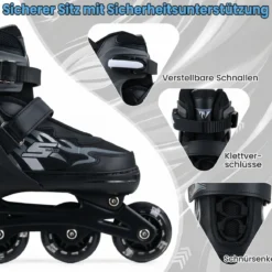 Kinder Rollschuhe 4 Größen Verstellbar Inline Roller Skates mit Leuchtenden Rädern Grau M (EU 34-37)