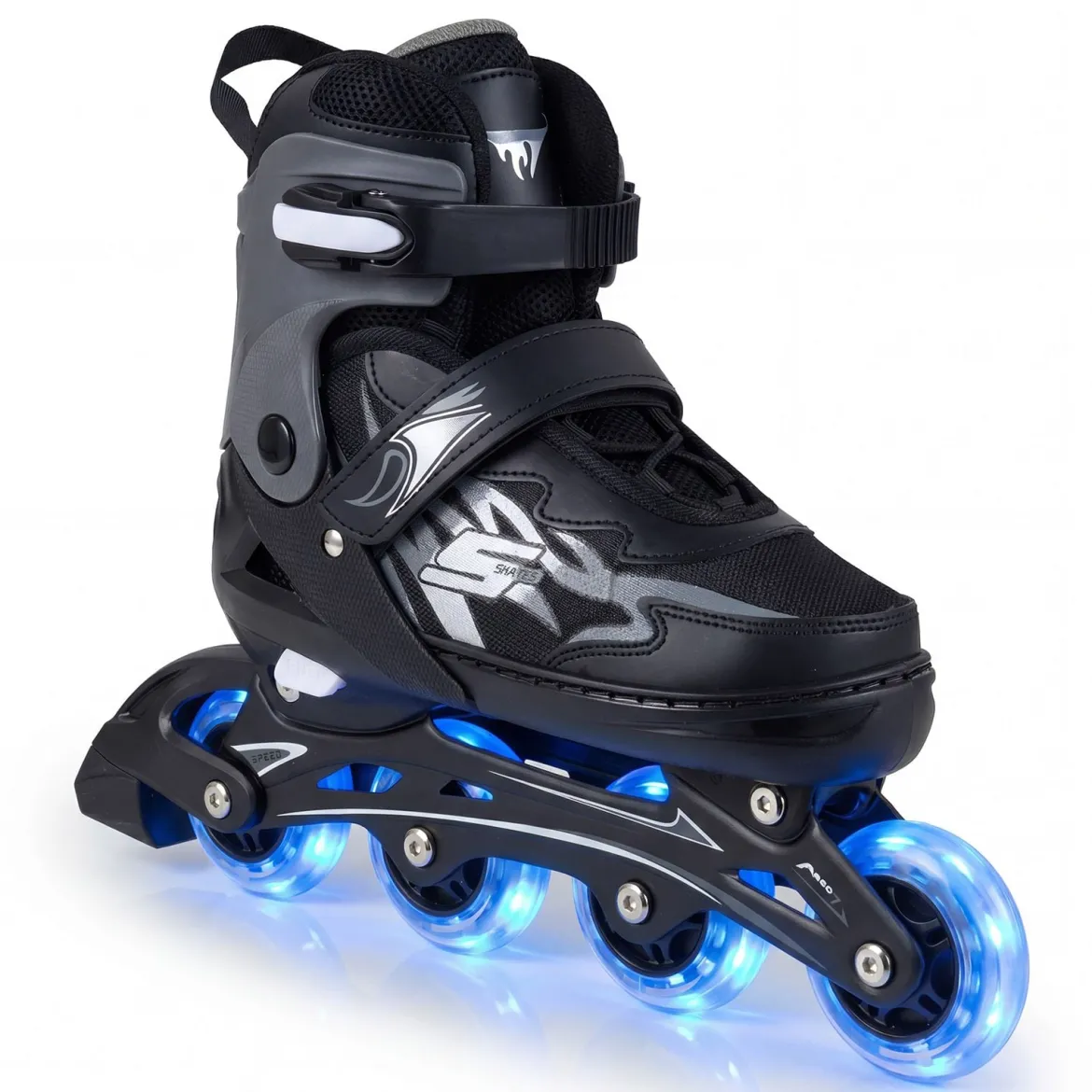 Kinder Rollschuhe 4 Größen Verstellbar Inline Roller Skates mit Leuchtenden Rädern Grau M (EU 34-37)