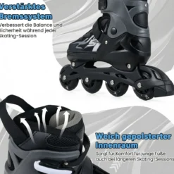 Kinder Rollschuhe 4 Größen Verstellbar Inline Roller Skates mit Leuchtenden Rädern Grau M (EU 34-37)