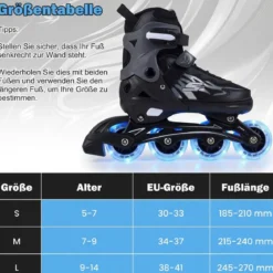 Kinder Rollschuhe 4 Größen Verstellbar Inline Roller Skates mit Leuchtenden Rädern Grau M (EU 34-37)