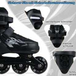 Kinder Rollschuhe 4 Größen Verstellbar Inline Roller Skates mit Leuchtenden Rädern Grau L (EU 38-41)