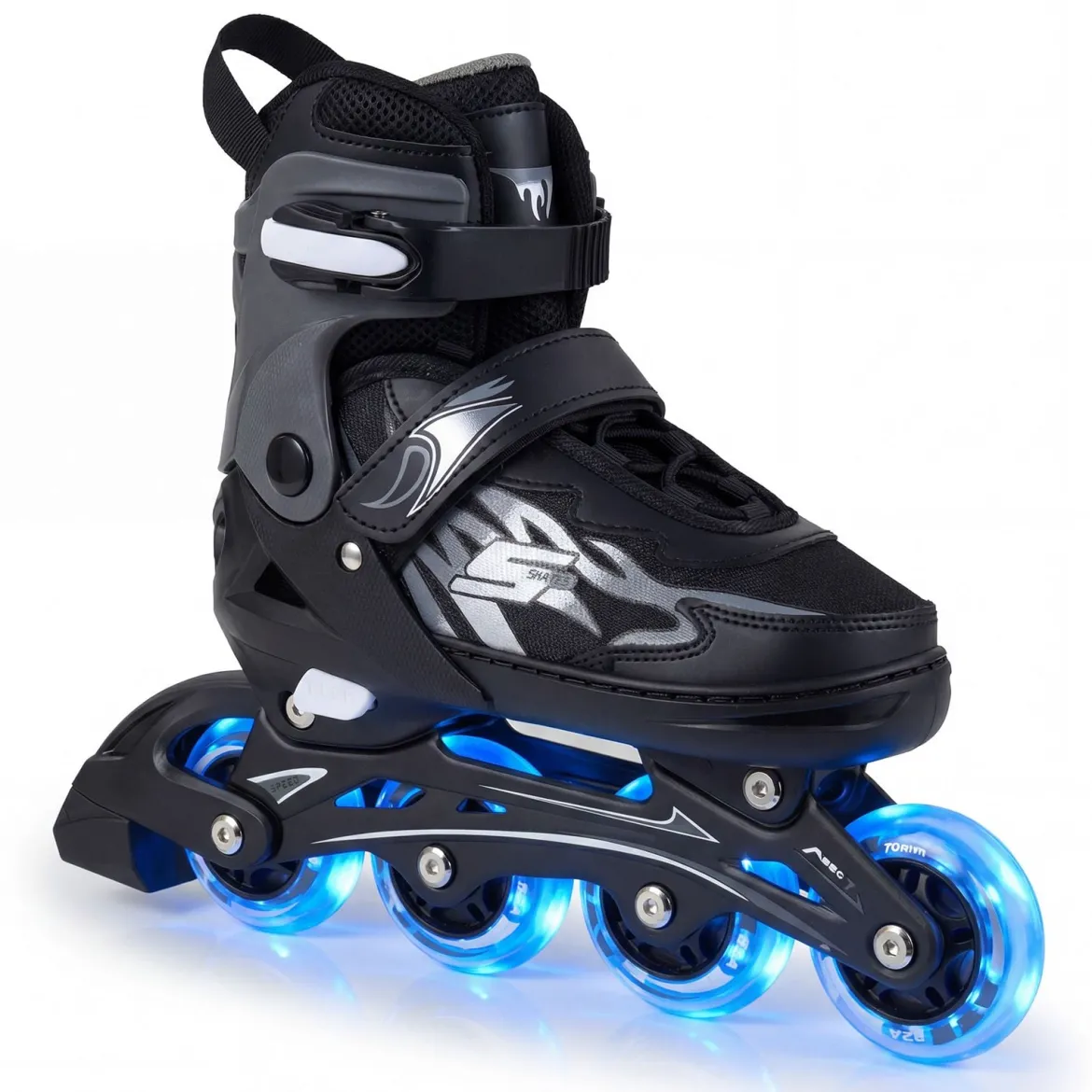 Kinder Rollschuhe 4 Größen Verstellbar Inline Roller Skates mit Leuchtenden Rädern Grau L (EU 38-41)