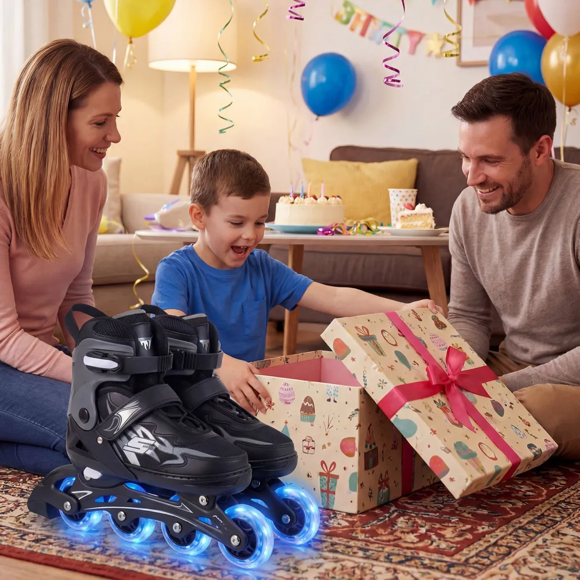 Kinder Rollschuhe 4 Größen Verstellbar Inline Roller Skates mit Leuchtenden Rädern Grau L (EU 38-41)