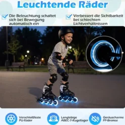 Kinder Rollschuhe 4 Größen Verstellbar Inline Roller Skates mit Leuchtenden Rädern S (EU 27-31)