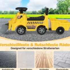 Kinder Rutschauto mit Anhänger & Schaufel Kinderfahrzeug Aufsitzauto Spielzeugauto mit Stauraum Gelb