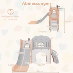 Kinder Rutsche 9 in 1 Kinderrutsche mit Basketballkorb Klettergerüst Tunnel Teleskop & Stauraum Rosa+Grau