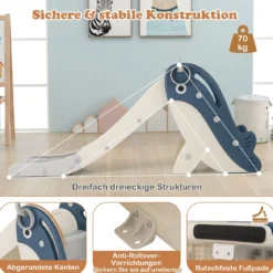 Kinder Rutsche mit Basketballkorb & Ringwurf Freistehendes Rutschespielset Klappbare Kinderrutsche