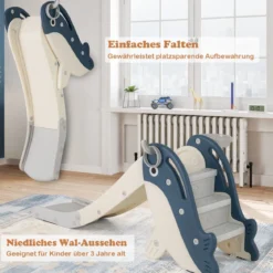 Kinder Rutsche mit Basketballkorb & Ringwurf Freistehendes Rutschespielset Klappbare Kinderrutsche