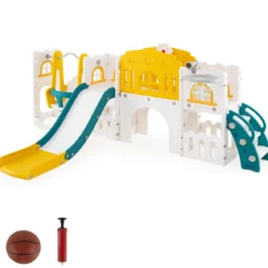 Kinder Rutsche mit Klettergerüst & Schaukel Rutschenset mit Schaukel Grün + Gelb