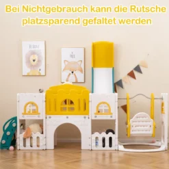 Kinder Rutsche mit Klettergerüst & Schaukel Rutschenset mit Schaukel Grün + Gelb
