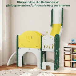 Kinder Rutsche mit Klettergerüst & Spieltunnel Rutsche Set mit Basketballkorb & Wurfspiel & Teleskop