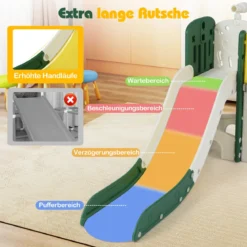 Kinder Rutsche mit Klettergerüst & Spieltunnel Rutsche Set mit Basketballkorb & Wurfspiel & Teleskop