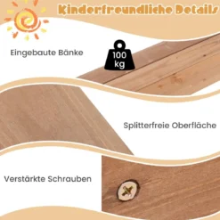 Kindersandkasten mit Abdeckung & 2 Sitzbänken Outdoor Holzsandkasten 124 x 123 cm