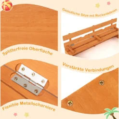 Kinder Sandkasten mit Sitzbänken Holz Sandkiste Sandbox mit Deckel & Bodenvlies 120 x 120 cm
