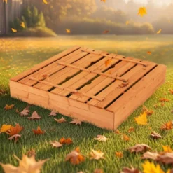 Kinder Sandkasten mit Sitzbänken Holz Sandkiste Sandbox mit Deckel & Bodenvlies 120 x 120 cm