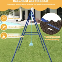 Kinderschaukel mit Gestell Outdoor-Kinderschaukel Robuste Schaukel mit stabilem A-förmigen Rahmen Blau