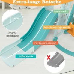 Kinderschaukel mit höhenverstellbarer Babyrutsche 4 in 1 Schaukel & Rutsche & Basketballkorb & Leiter Grün