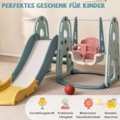 Kinderschaukel mit Rutsche höhenverstellbarer Sitz 4 in 1 Schaukel & Rutsche & Basketballkorb & Leiter für Kinder ab 18 Monaten