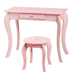 Kinder Schminktisch Frisiertisch Make-up Tisch mit Hocker und Spiegel Rosa