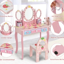 Kinder Schminktisch Kinder Frisier-Set mit Spiegel 70 x 34 x 105 cm Rosa