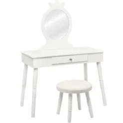 Kinder Schminktisch Make-up Tisch Hocker&Spiegel Frisierkommode Frisiertisch Weiß