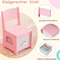 Kinder Schminktisch mit Beleuchtung Prinzessin Schminktisch & Stuhl Set mit 5 Schubladen & 2 Fächern Rosa