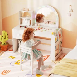Kinder Schminktisch mit Beleuchtung Prinzessin Kinderschminktisch mit Beleuchtetem Spiegel Frisiertisch Reinweiß