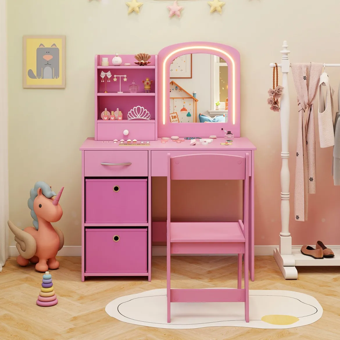 Kinder Schminktisch mit Beleuchtung Kinderschminktisch mit Spiegel Frisiertisch Rosa