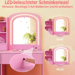 Kinder Schminktisch mit Beleuchtung Kinderschminktisch mit Spiegel Frisiertisch Rosa