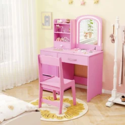 Kinder Schminktisch mit Beleuchtung Kinderschminktisch mit Spiegel Frisiertisch Rosa