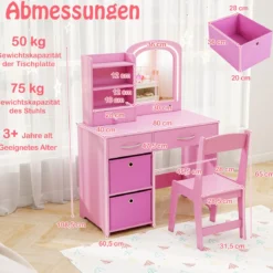 Kinder Schminktisch mit Beleuchtung Kinderschminktisch mit Spiegel Frisiertisch Rosa