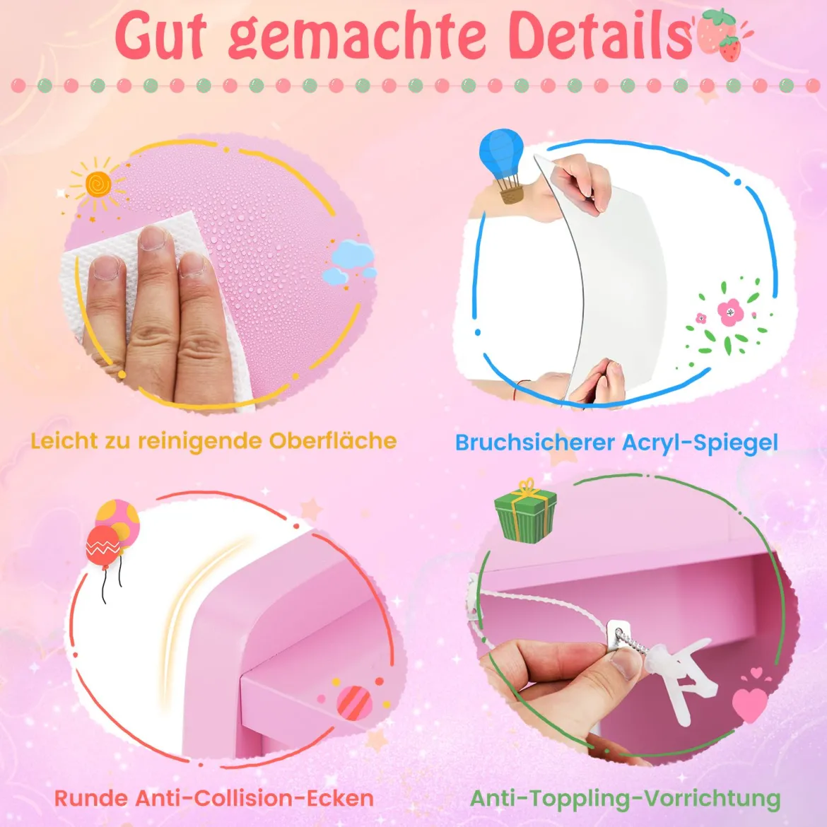 Kinder Schminktisch mit Beleuchtung Kinderschminktisch mit Spiegel Frisiertisch Rosa