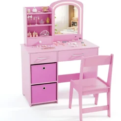 Kinder Schminktisch mit Beleuchtung Kinderschminktisch mit Spiegel Frisiertisch Rosa