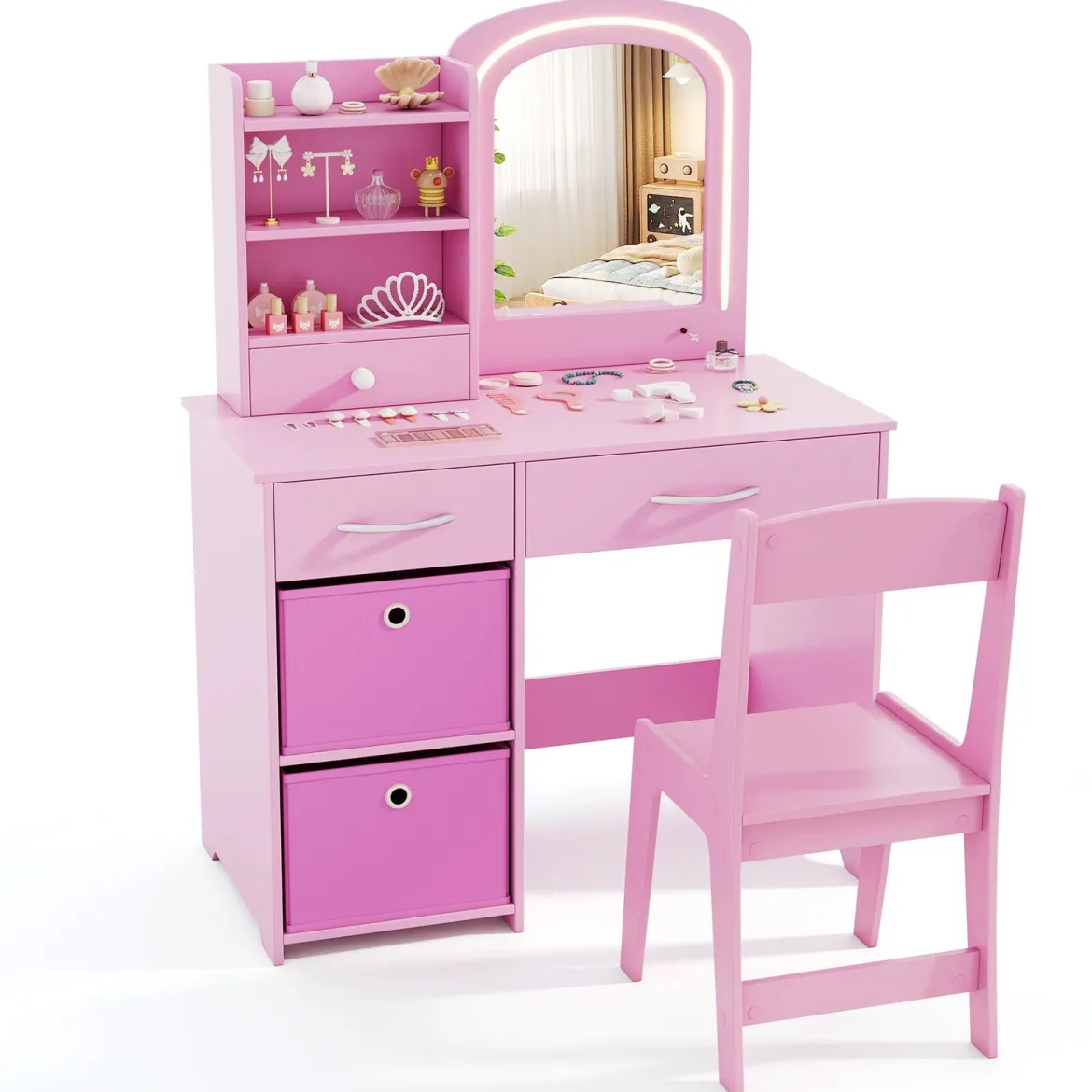 Kinder Schminktisch mit Beleuchtung Kinderschminktisch mit Spiegel Frisiertisch Rosa