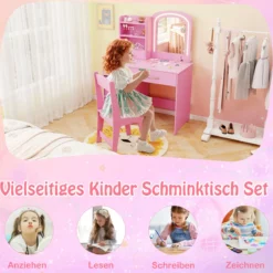 Kinder Schminktisch mit Beleuchtung Kinderschminktisch mit Spiegel Frisiertisch Rosa