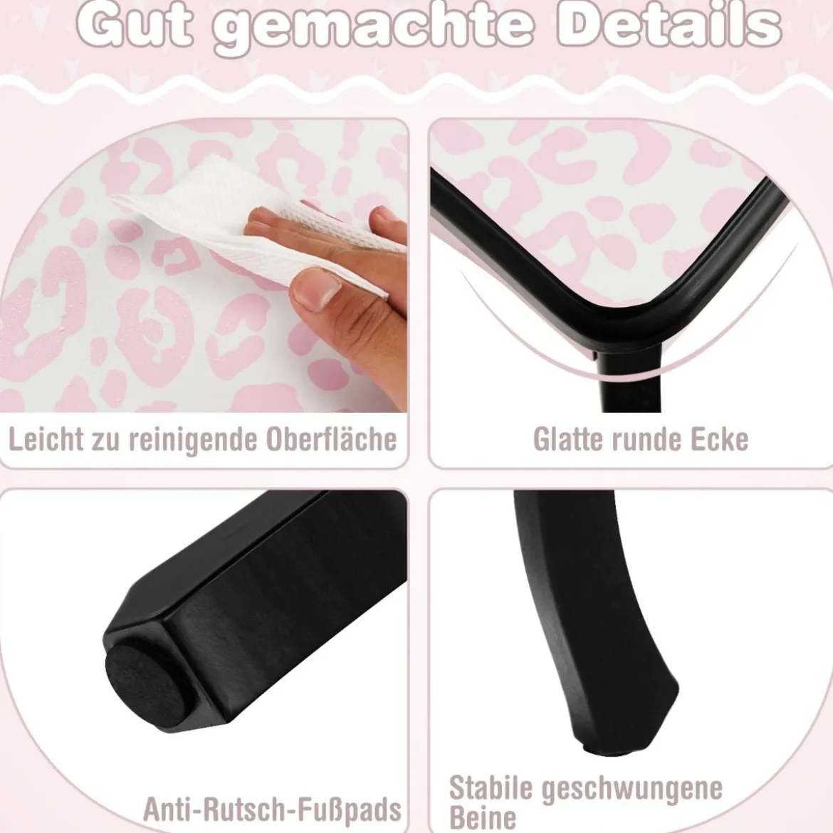 Kinder Schminktisch mit Hocker & dreifach klappbarem Spiegel & Schublade Leopard