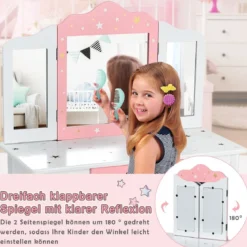 Kinder Schminktisch Prinzessin Frisiertisch mit Schublade Klappbarer Spiegel mit Schminktisch Weiß