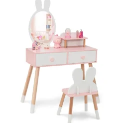 Kinder Schminktisch Set mit Kaninchen Design Schminkset mit Massivholzbeinen