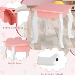 Kinder-Schminktisch und Hocker aus Holz mit Spiegel Schublade 62 x 32 x 93 cm Rosa + Weiß