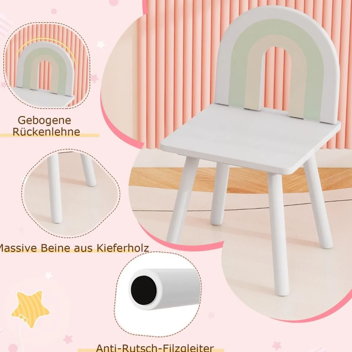 Kinder Schminktisch wolkenförmig 2 in 1 Frisiertisch mit Hocker Kosmetiktisch Weiß