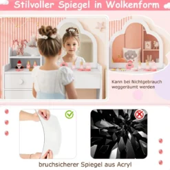 Kinder Schminktisch wolkenförmig 2 in 1 Frisiertisch mit Hocker Kosmetiktisch Weiß