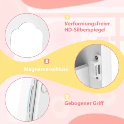 Kinder Schmuckschrank 3 in 1 Spiegelschrank neigbar mit Ganzkörperspiege Weiß