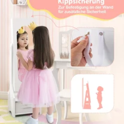Kinder Schmuckschrank 3 in 1 Spiegelschrank neigbar mit Ganzkörperspiege Weiß