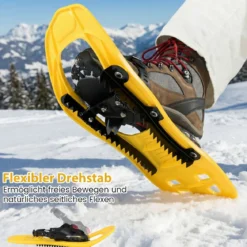 Kinderschneeschuhe mit Teleskop-Wanderstöcken & Tragetasche leichte All-Terrain Schneeschuhe Gelb