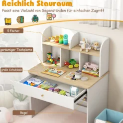 Kinder Schreibtisch aus Holz mit Schublade & Ablagefach Schülerschreibtisch Kindertisch Natur