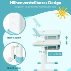 Kinderschreibtisch 51-73cm Höhenverstellbar Schülerschreibtisch mit neigbarer Tischplatte