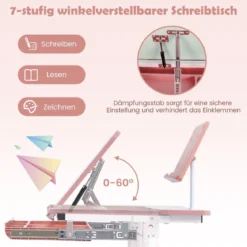 Kinderschreibtisch höhenverstellbar Schülerschreibtisch mit Kinder Schreibtischstuhl für 3-10 J. Kinder