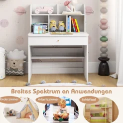 Kinder Schreibtisch mit Schublade & Ablagefach Holz Schülerschreibtisch Kindertisch Weiß