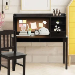 Kinderschreibtisch Set mit Pinnwand Schreibtisch Kinder mit Stuhl Jugendschreibtisch mit Aufsatz Braun