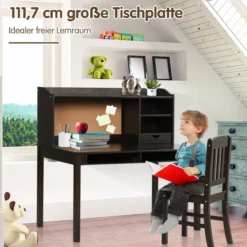 Kinderschreibtisch Set mit Pinnwand Schreibtisch Kinder mit Stuhl Jugendschreibtisch mit Aufsatz Braun